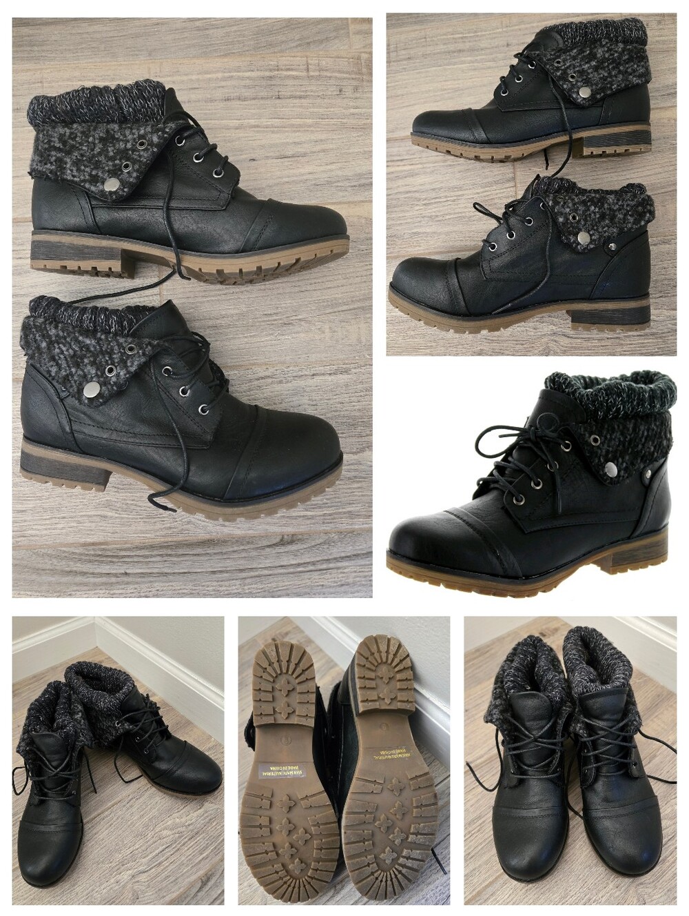 Refresh Wynne Lace Up Combat Ankle Booties With Knit Sock Cuff, Women's 9, EUC